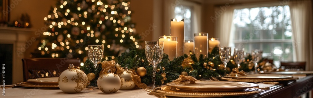 Elegant Christmas Table with Festive Lights Elegant Christmas Table with Festive Lights