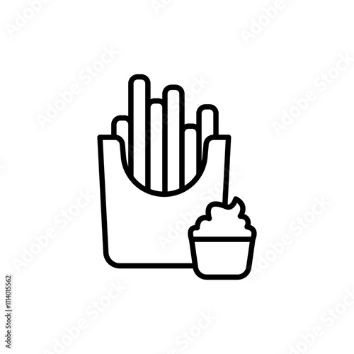 Mayonnaise and fries outline icons, minimalist vector illustration ,simple transparent graphic element .Isolated on white background