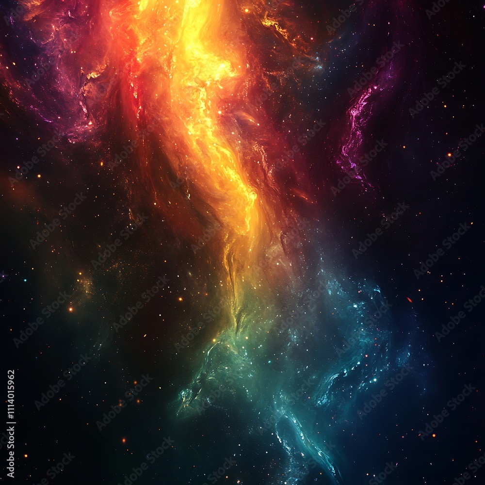 Naklejka premium Abstract cosmic galaxy radiating glowing multi colored stratospheric energy image