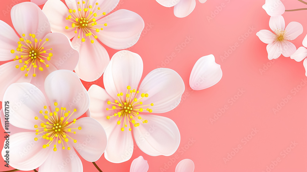 White Flowers on Pink Background: Template featuring white flowers with yellow stamens on a pink background. White Flowers on Pink Background: Template featuring white flowers with yellow stamens on a pink background.