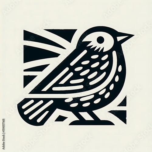 Block Print Bird Icon	 photo