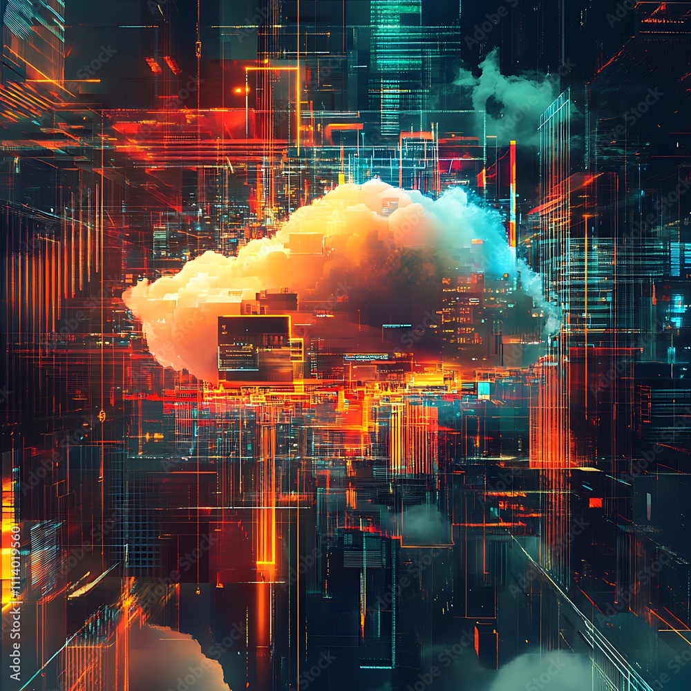 Obraz premium Abstract futuristic cloud computing frameworks designed for modern tech applications picture