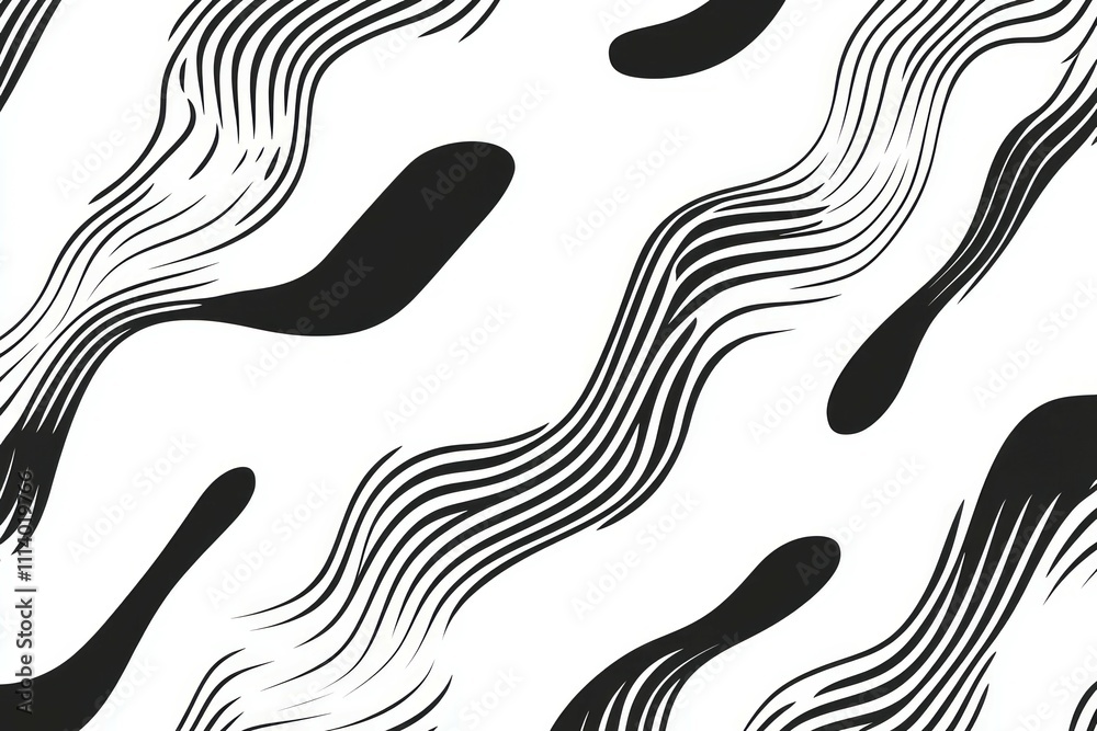 Obraz premium Abstract background with organic irregular circular lines seamless pattern wallpaper black and white