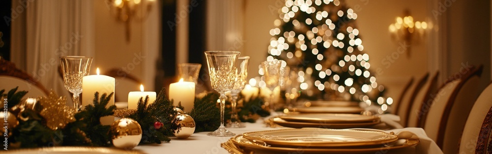 Elegant Christmas Table with Festive Lights