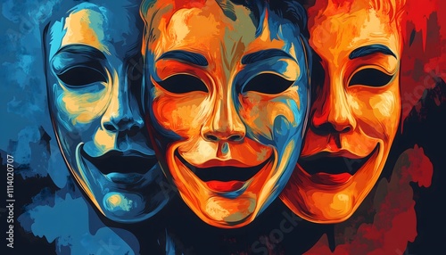 Wallpaper Mural A painted illustration of drama masks in various colors Torontodigital.ca