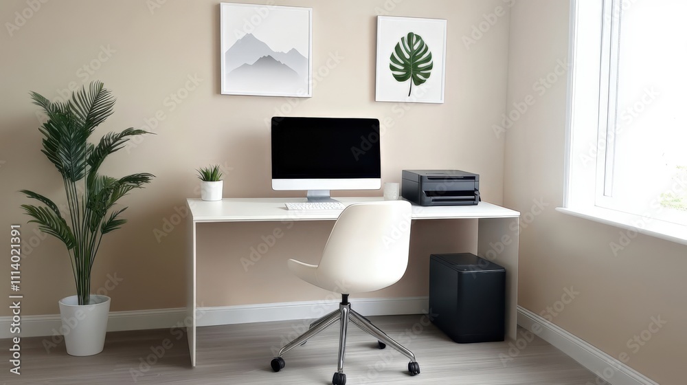 Minimalist Home Office with White Desk and Modern Décor Minimalist Home Office with White Desk and Modern Décor