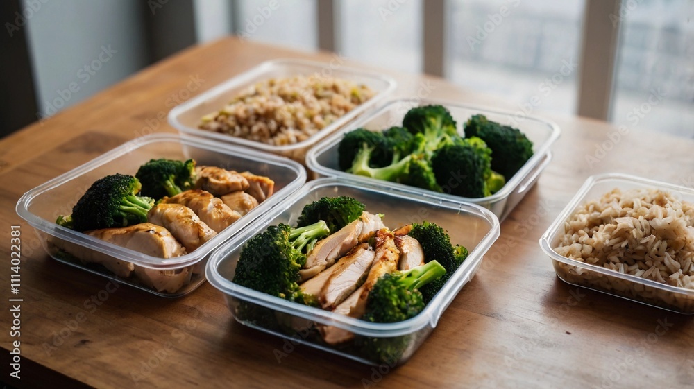 meal boxes with balanced options including chicken, broccoli and brown rice. meal boxes with balanced options including chicken, broccoli and brown rice.