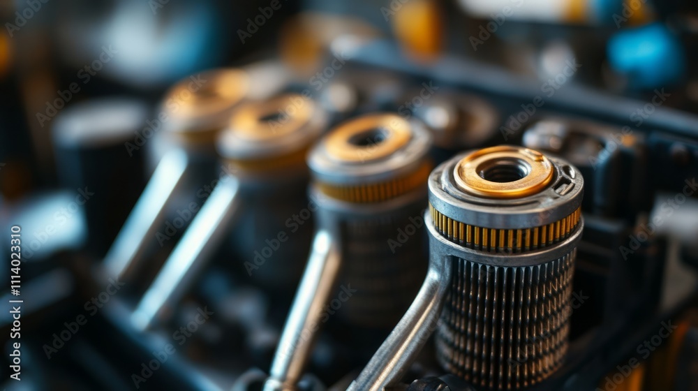 Naklejka premium Close-up of engine components showcasing intricate design and engineering.