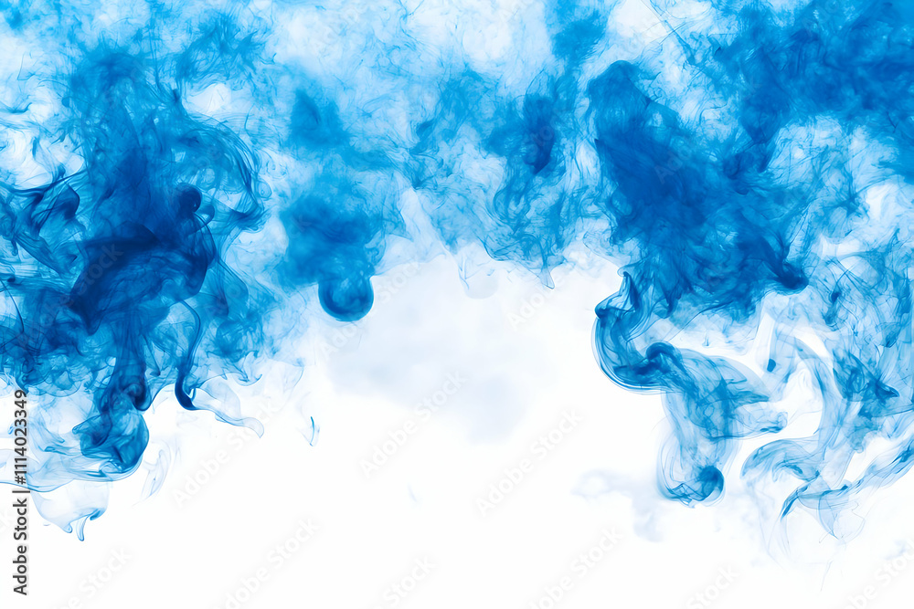 Fototapeta premium A striking border of blue smoke rendered with transparency, against a clean white background, ideal for digital art, website borders, or creative graphic design.