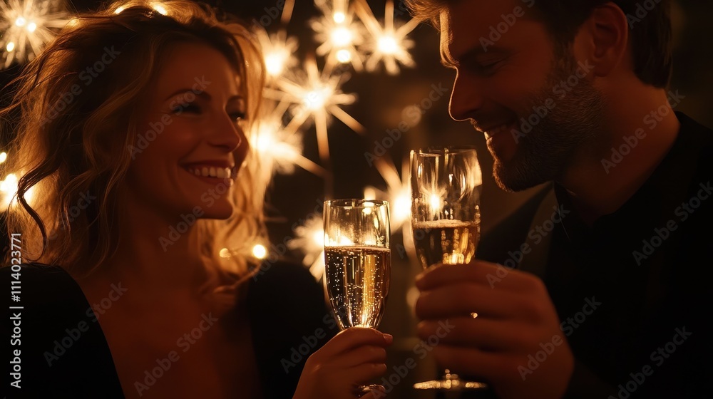 Two champagne glasses ready to bring in the New Year,toasting with champagne glasses against holiday lights and new year fireworks,eve celebration Countdown,Toast Cheering With Abstract Background. Two champagne glasses ready to bring in the New Year,toasting with champagne glasses against holiday lights and new year fireworks,eve celebration Countdown,Toast Cheering With Abstract Background.