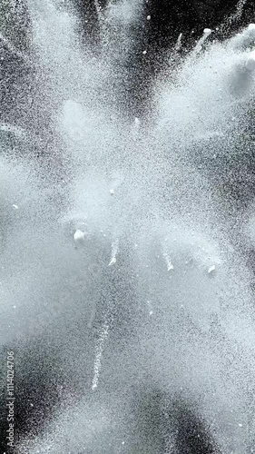 White Explosion Colorful of Particles Powder Background 3d Animation. Bright Snow Burst Paint in Slow Motion. Abstract Graphic Exploding. Visual Effect Blowup Ice. Wave Splash Dust Backdrop Close-up