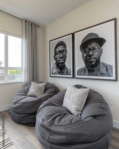 Two large, elegantly framed portraits beautifully displayed on a wall enhancing the room s decor photo