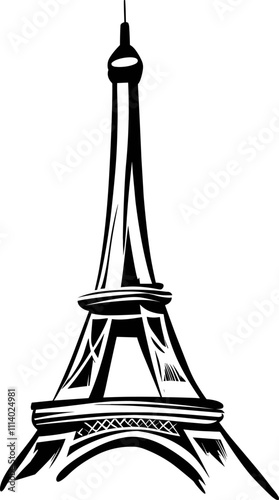 Stylized illustration of the Eiffel Tower isolated on transparent background. Vector illustration.