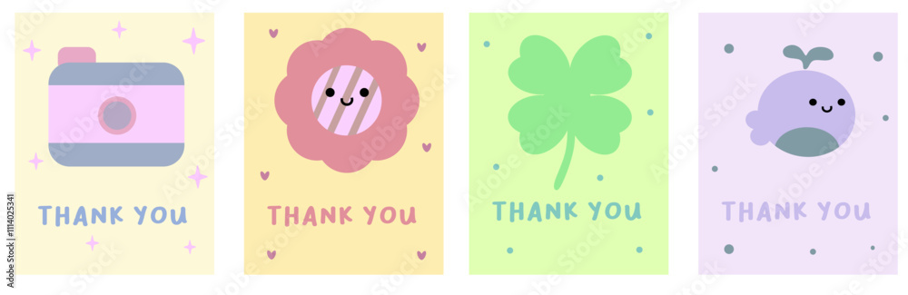 Fototapeta premium cute thank you card. thank you stickers.