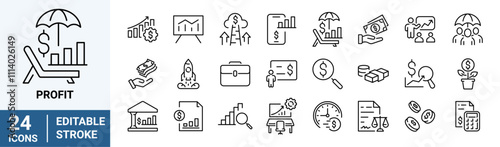 line web icons Investment, Profits, bear, bull, stock exchange, profits, trading, growth, collection. Editable stroke.