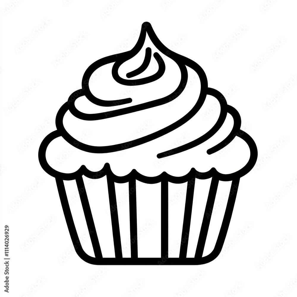 Single line art cupcake with swirl frosting. Single line art cupcake with swirl frosting.
