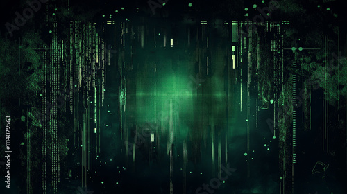 Abstract digital art, green matrix background. Concept of technology, data, and future.