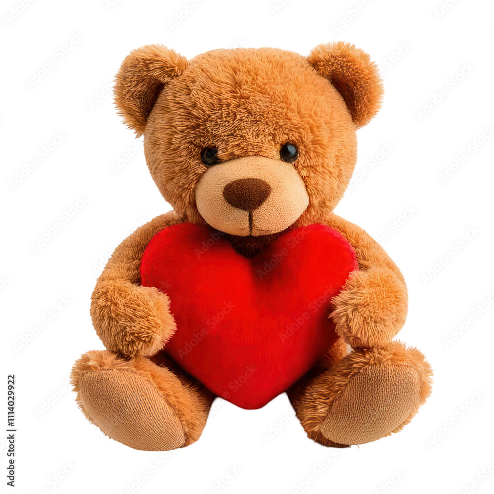 Fototapeta premium Cute teddy bear holding heart transparent background soft toy