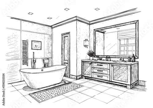 bathroom sketch engraving vector illustration