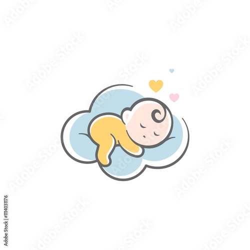 baby mascot logo sleeping cloud comfortably. baby care. Sweet dream illustrations. cute baby sleep