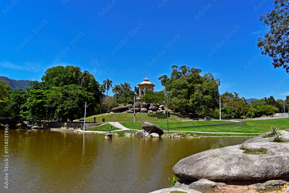 Chinese pagoda and lake on Quinta da Boa Vista, Rio de Janeiro, Brazil