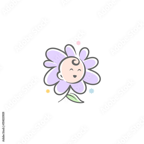 baby mascot logo sleeping in happy chamomile flower comfortably. Sweet dream illustrations. cute baby sleep