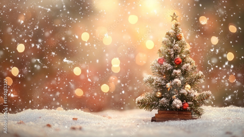Obraz premium Snowy Christmas scene with a decorated tree