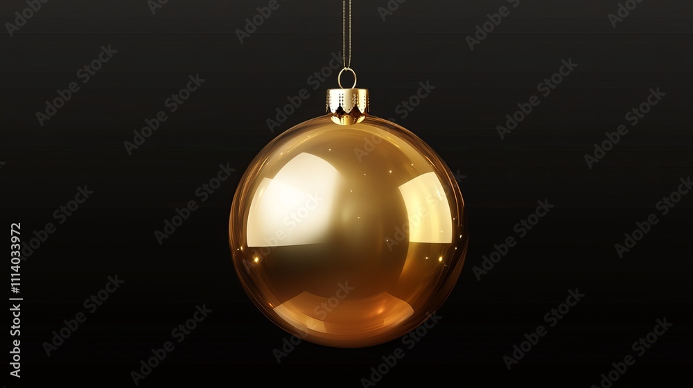 Traditional glossy golden Christmas tree ball. Decorative holiday sphere with loop for hanging isolated. Classic and luxurious festive decor design template. Traditional glossy golden Christmas tree ball. Decorative holiday sphere with loop for hanging isolated. Classic and luxurious festive decor design template.
