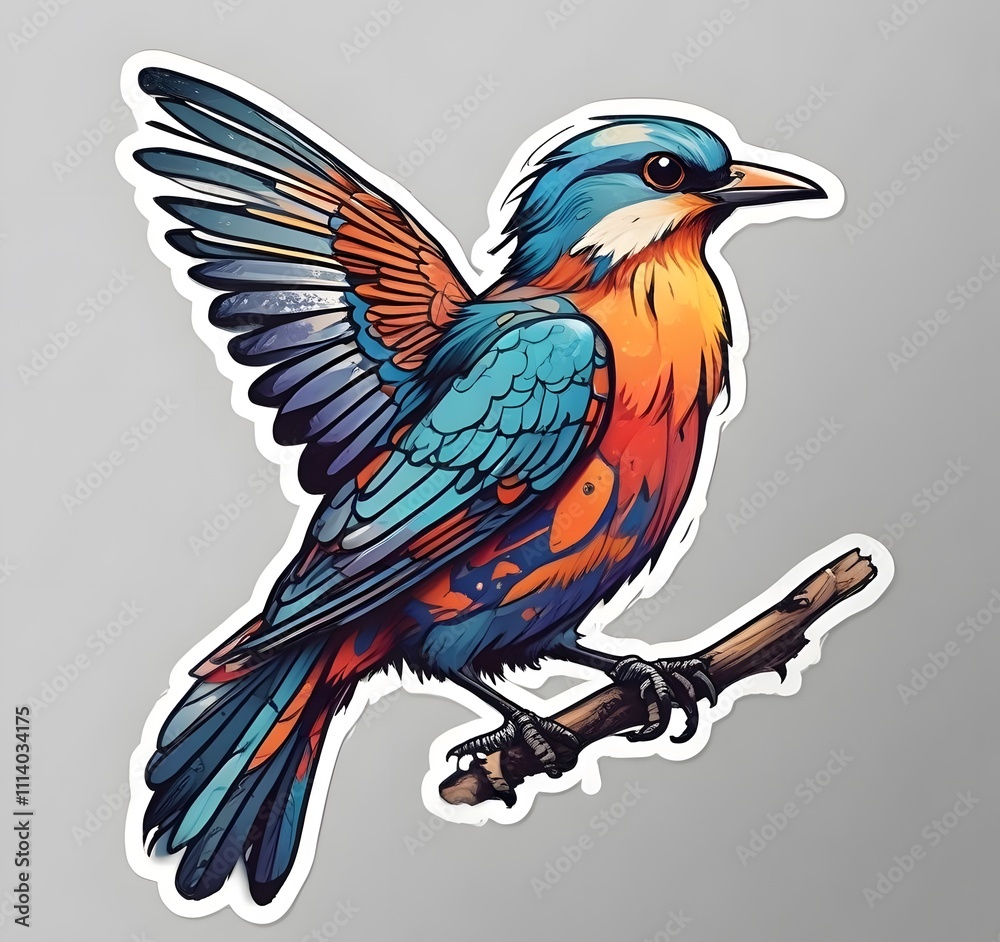 Fototapeta premium Artistic Blue And Orange Bird Design