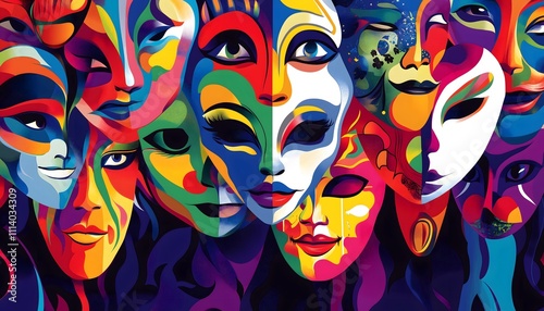 Wallpaper Mural Abstract and seamless illustration of multicolored drama masks Torontodigital.ca