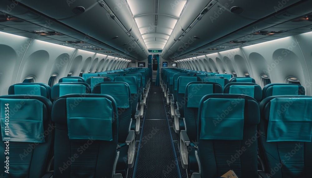 Luxurious aircraft cabin design  elegant reclining seats and spacious legroom for ultimate comfort