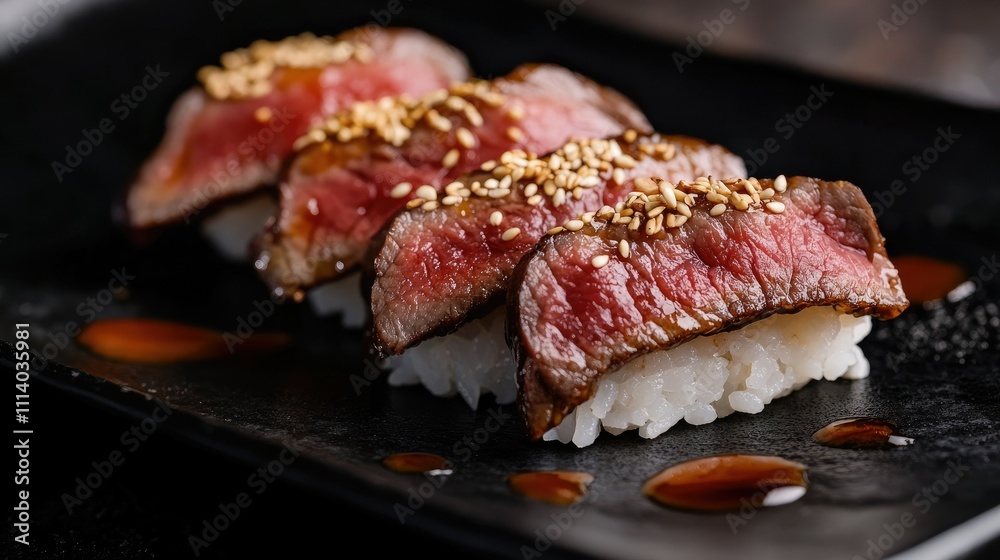 Delicious Wagyu Sushi Close-Up Shot Delicious Wagyu Sushi Close-Up Shot