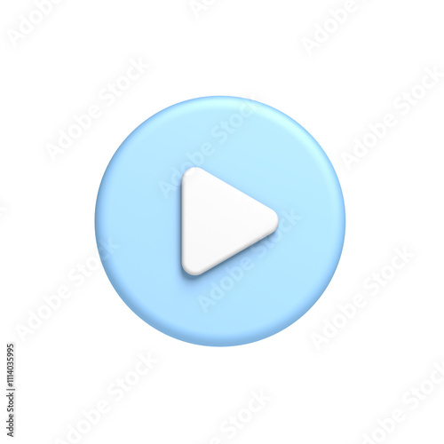 Blue and white play button. Circle. Isolated. 3d illustration.