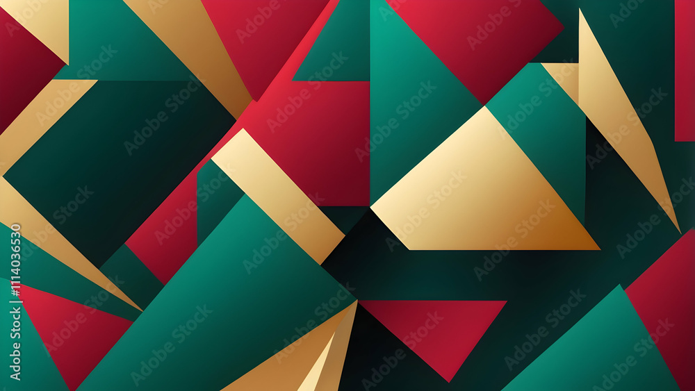 Minimalist Christmas green, red, gold, Geometric Background with Soft Gradients and Modern Aesthetic
