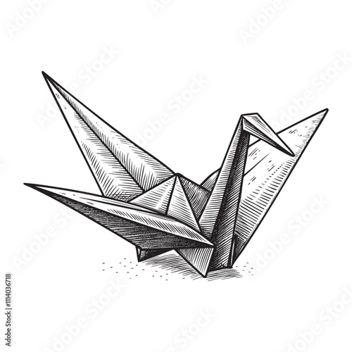 origami bird engraving vector illustration
