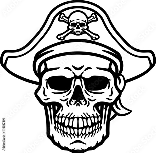 A pirate skull and crossbones jolly roger grim reaper cartoon wearing captain a hat and eye patch