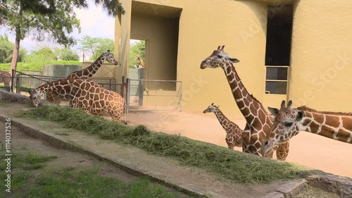 Giraffes eat eucalyptus at the Guadalajara zoo in Mexico