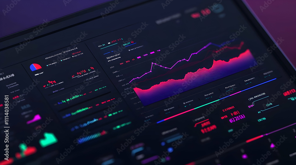 Close-up shot of a laptop screen displaying dynamic financial data, graphs, and charts, illustrating market trends and analysis. Close-up shot of a laptop screen displaying dynamic financial data, graphs, and charts, illustrating market trends and analysis.
