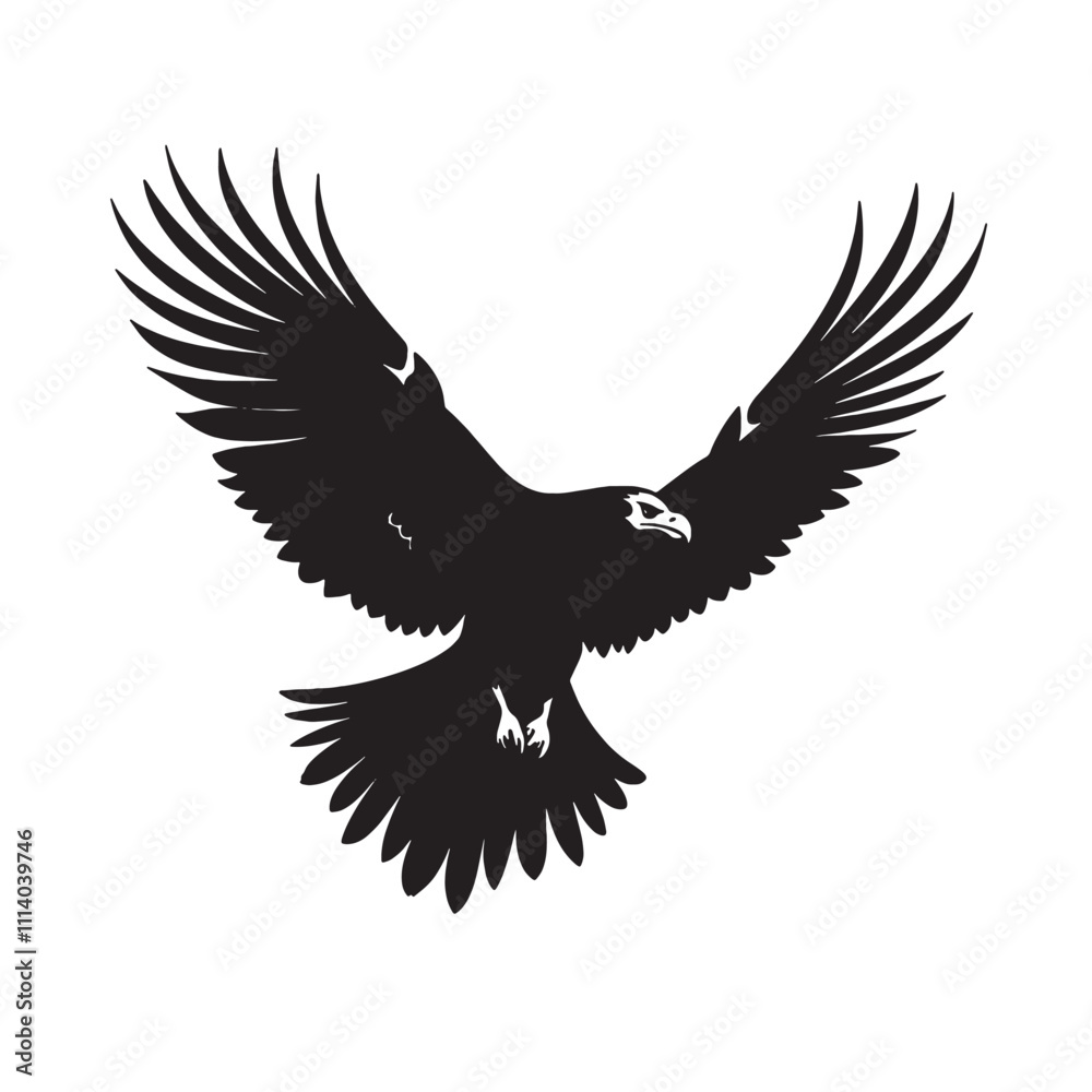 Obraz premium Eagle Silhouette Circling Above Dense Forest