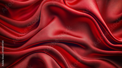 Rich red silk fabric elegantly draped in soft waves creates a luxurious texture for fashion and design inspirations