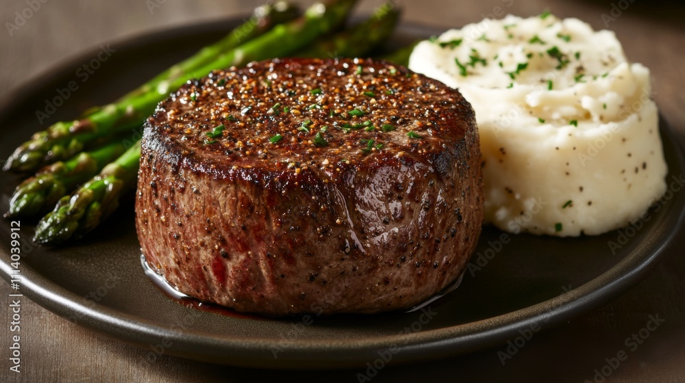 Delicious Grilled Steak with Fresh Asparagus and Creamy Mashed Potatoes Delicious Grilled Steak with Fresh Asparagus and Creamy Mashed Potatoes