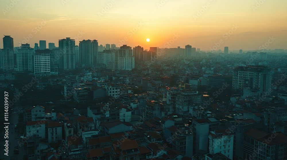 Fototapeta premium Panoramic View of Hanoi Skyline at Sunset
