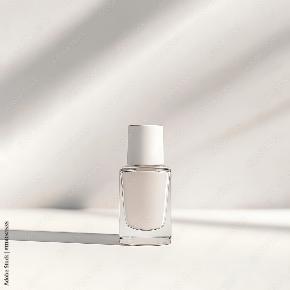 White Nail Polish Bottle on a White Surface with Shadows White Nail Polish Bottle on a White Surface with Shadows