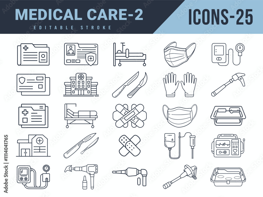 Medical care Line Editable 25 Icons set. Vector illustration in modern thin line style of medical care icons. Medical care Line Editable 25 Icons set. Vector illustration in modern thin line style of medical care icons.
