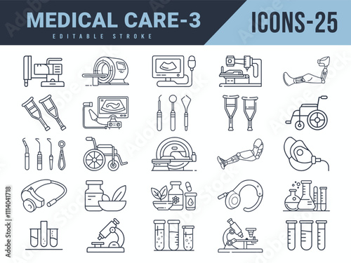 Medical care Line Editable 25 Icons set. Vector illustration in modern thin line style of medical care icons. Editable stroke.