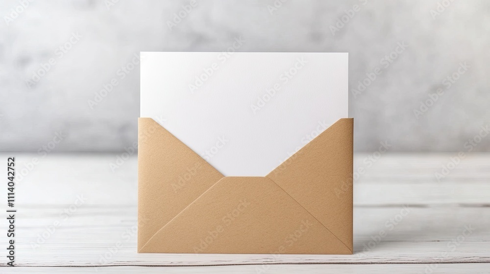 One white greeting card mockup standing upright on a white wooden desk Blank closed card template with envelope, on white background One white greeting card mockup standing upright on a white wooden desk Blank closed card template with envelope, on white background