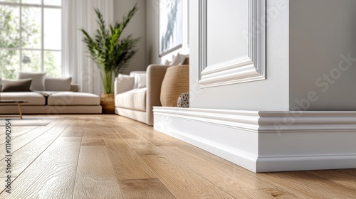 Wallpaper Mural Elegant white baseboard molding in modern living room. Ideal for interior design, home decor, and renovation projects. Torontodigital.ca