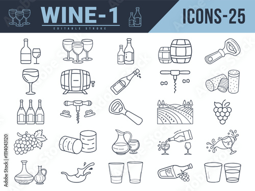 Wine Line Editable Icons big set. Vector illustration in modern thin line style of wine icons. Editable stroke.