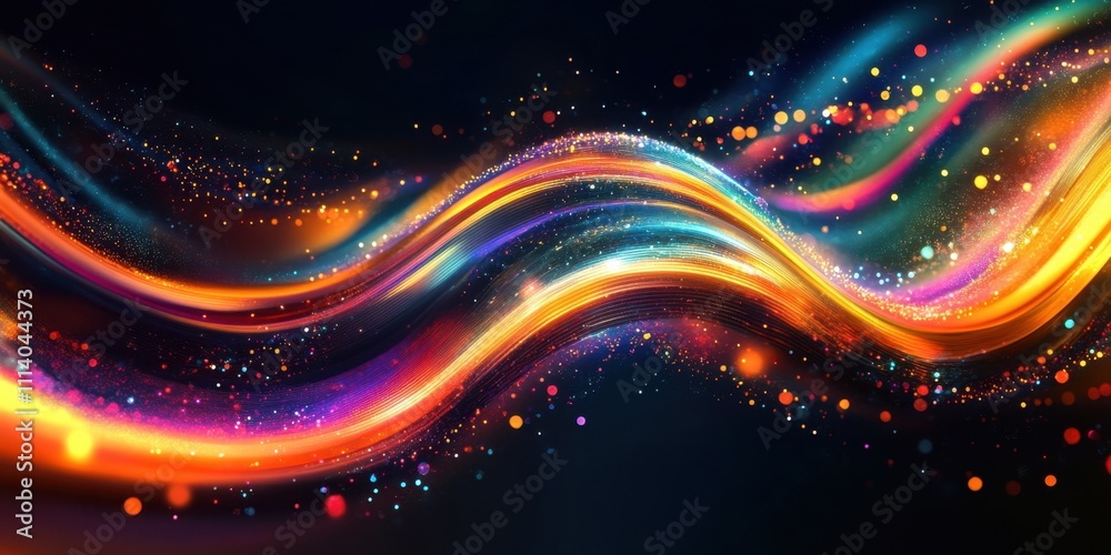 Abstract Vibrant Swirling Light Trails and Glowing Particles on Dark Background Digital Art Abstract Vibrant Swirling Light Trails and Glowing Particles on Dark Background Digital Art