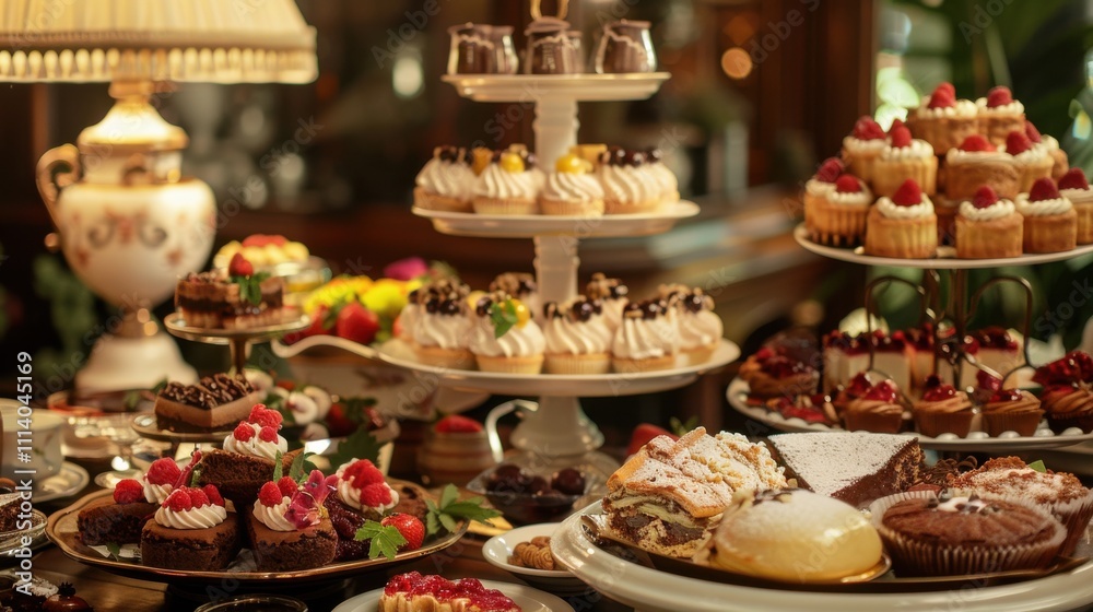 Delightful celebration of International Dessert Day with an array of sweet treats and desserts in a cozy cafe setting Delightful celebration of International Dessert Day with an array of sweet treats and desserts in a cozy cafe setting